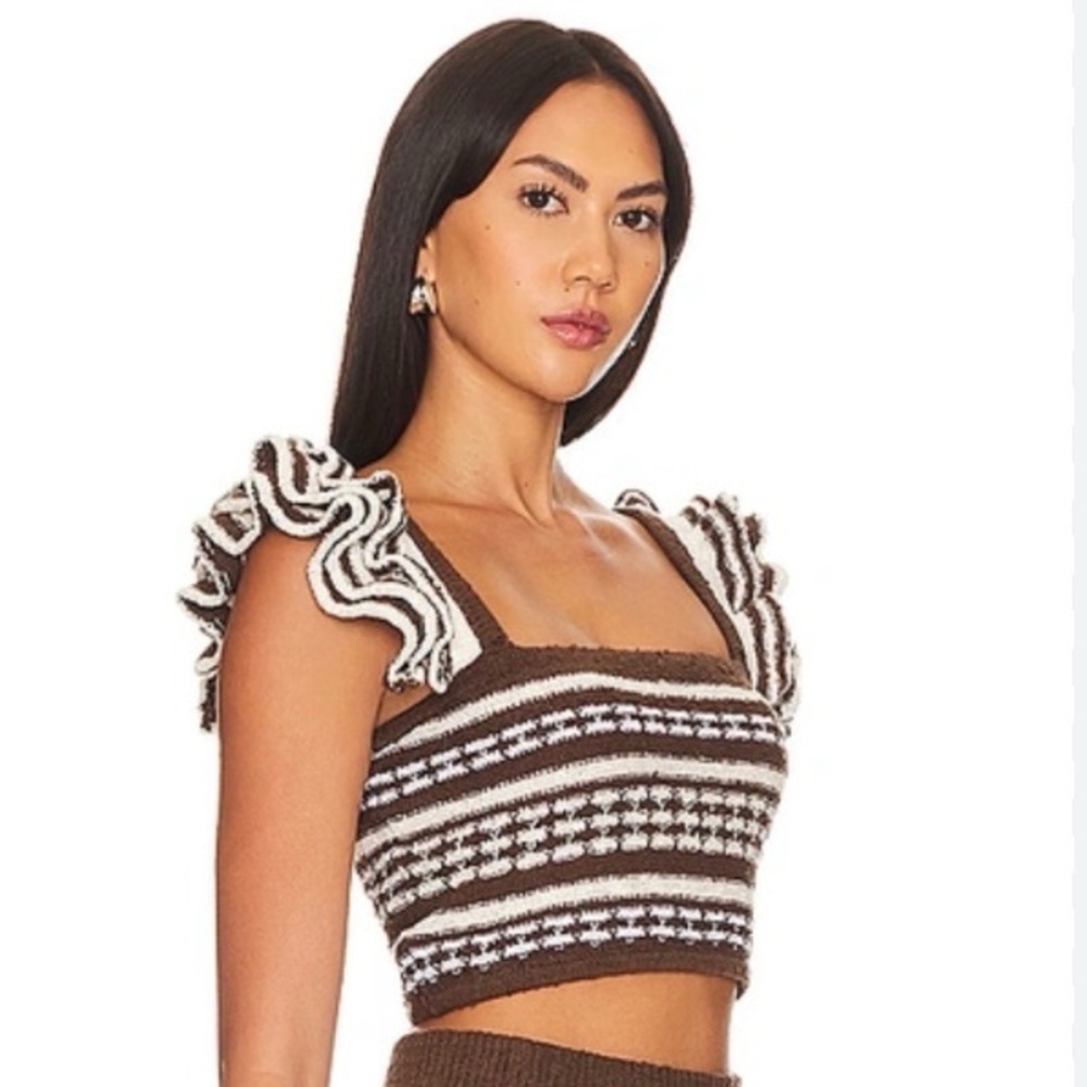 Tularosa Brown and White Striped Crop Top